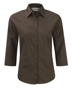 Russell Collection J946F - Women's ¾ sleeve easycare fitted shirt Chocolate
