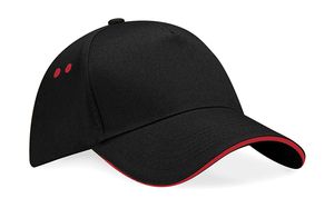 Beechfield B15c - Ultimate 5 Panel Cap - Sandwich Peak Black/Classic Red