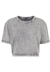 Build Your Brand BY054 - Women's Acid Crop Top T-shirt Grey Black