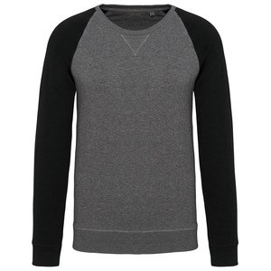 Kariban K491 - Men's organic two-tone round neck sweatshirt with raglan sleeves Grey Heather/ Black