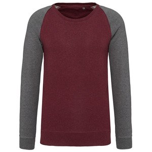 Kariban K491 - Men's organic two-tone round neck sweatshirt with raglan sleeves Wine Heather / Grey Heather