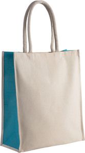 Kimood KI0253 - Cotton / jute tote bag - 23 L Natural / Turquoise