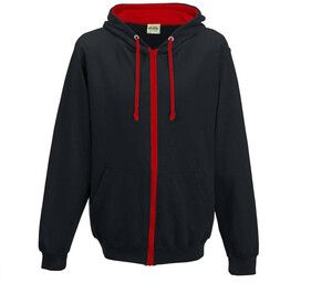 AWDIS JH053 - Contrast zipped hoodie Jet Black/Fire Red