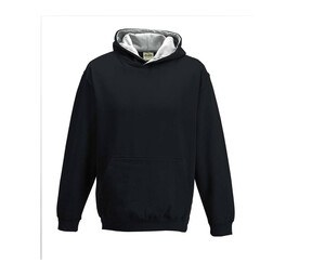 AWDIS JH03J - Children's sweatshirt with contrasting hood Jet Black Black / Heather Grey