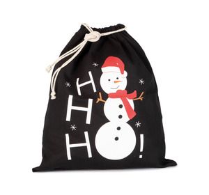 Kimood KI0745 - Cotton bag with snowman design and drawcord closure. Black