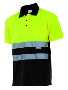 Velilla 173 - HV SS TWO-TONE POLO BLACK/HI-VIS YELLOW