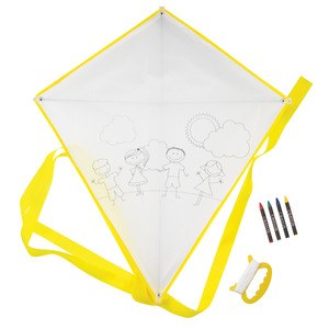 EgotierPro 37024 - Polyester 190T Kite with 4 Crayons BLOW Yellow