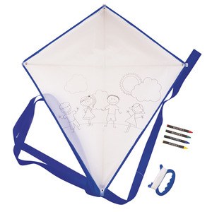 EgotierPro 37024 - Polyester 190T Kite with 4 Crayons BLOW Blue