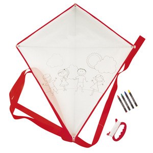 EgotierPro 37024 - Polyester 190T Kite with 4 Crayons BLOW Red