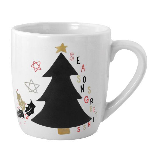 EgotierPro 38500 - White Ceramic Christmas Cup with Chalk GREETINGS