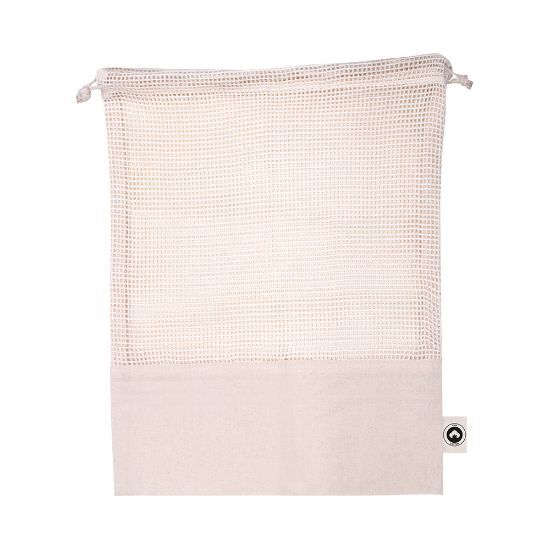 EgotierPro 50004 - Cotton Net Bag with Cord Closure COCONUT