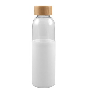 EgotierPro 50019 - Glass Bottle with Bamboo Cap, 500ml GIN White
