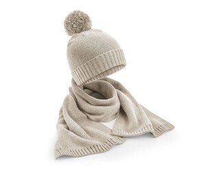 BEECHFIELD BF401 - KNITTED SCARF AND BEANIE GIFT SET Oatmeal Fleck