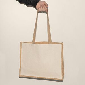 EgotierPro 39002 - Cotton and Jute Laminated Bag with Long Handles SHOPPER